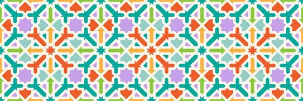 Traditional Islamic geometric pattern. Background texture for greeting design Ramadan Kareem colorful detail of mosaic. Patterned stone relief in Arabic architectural style. Vector flat illustration.