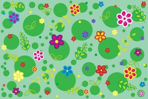 Illustration pattern of flower with leaf and circle on green background. vector