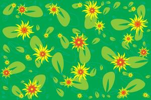 Illustration abstract of yellow flower with leaf on green background. vector