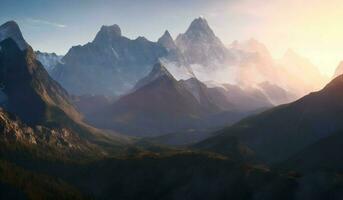 Beautiful mountain landscape. Sunrise over the mountains. AI Generative photo