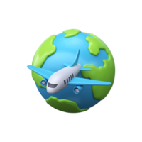 3d Passenger plane flies around planet Earth..Tourism and travel concept. png