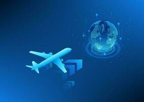 Transport and logistics business technology, airplane above arrow Pointing to the globe, concept of cargo aviation Using technology to help manage the transportation system, Isometric image vector