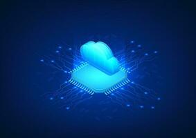 Cloud technology background Below is the microchip connected to the technology circuit It shows the management of the cloud system with artificial intelligence helping. provide data collection vector