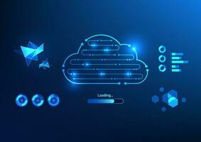 Cloud technology background that is a technology circuit Equipped with high-tech digital loading screen display elements. Representing the storage of important work data, vector illustration