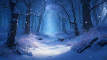 AI generated Tranquil Winter Landscape Frozen Trees in Snowy Forest  in peaceful environment. photo