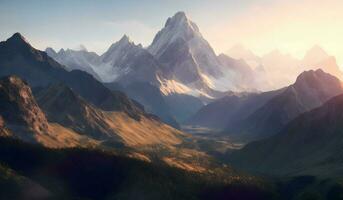 AI generated Beautiful mountain landscape. Sunrise over the mountains. photo