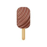 Chocolate ice cream. Popsicle ice cream on a stick in chocolate glaze. Cold dessert. Vector illustration isolated on a white background