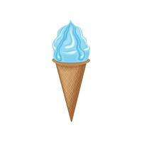 Ice cream in a waffle cone. Blue strawberry ice cream in a cone. Sweet, cold dessert. Vector illustration isolated on a white background