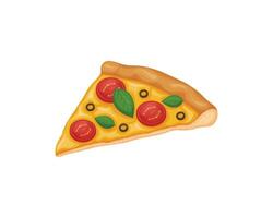 Pizza margarita. A delicious slice of pizza with tomatoes and cheese. A dish of Italian cuisine. Fast food. Vector illustration isolated on a white background