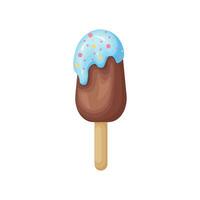 Chocolate ice cream. Popsicle ice cream on a stick in chocolate glaze. Cold dessert. Vector illustration isolated on a white background