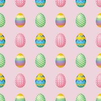 Seamless pattern. Pattern with Easter eggs. Easter eggs of different colors on a green background. Easter pattern for the print. Vector