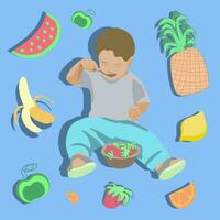 Vector isolated illustration of baby food. Vitamins for children. Vegetarian children. Fruit porridge for children.