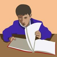 Vector illustration of a boy doing homework.
