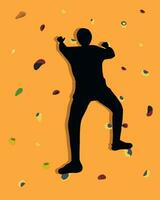 Vector isolated illustration of a man on a climbing wall. Silhouette of a person on a climbing wall. Training for climbers. Bouldering.