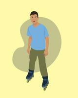 A vector isolated illustration of a man on roller skates.