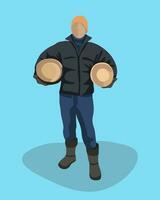 Vector isolated illustration of a man holding firewood.