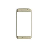 Mobile phone empty display with blank screen isolated on white background for ads- Front - Vertical - Gold copy photo