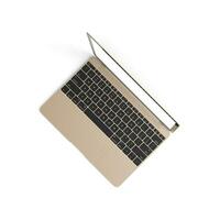 Laptop empty display with blank screen isolated on white background for ads top view from left photo