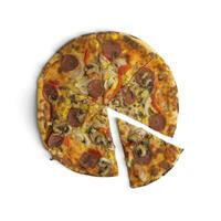 Pizza full a single part sliced from the pizza photo on white background