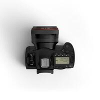 DSLR Camera black body front placed and top view image on white background photo