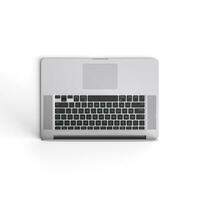 Laptop closed display with blank screen isolated on white background for ads top view upside photo