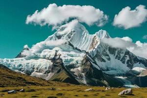 ai generado nubes terminado alabastro montaña foto