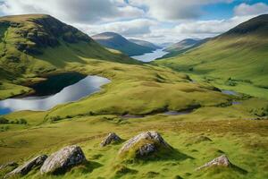 AI generated Serene Scottish Highlands with Lakes photo