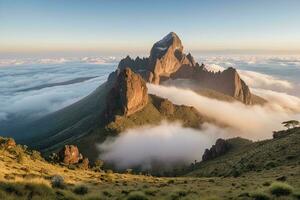 ai generado pico creciente encima nube cobija foto