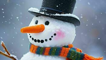 AI generated Snowman Wearing Top Hat and Scarf photo