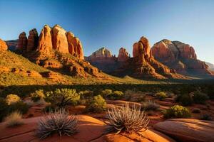 AI generated Red Sandstone Cliffs at Golden Hour photo