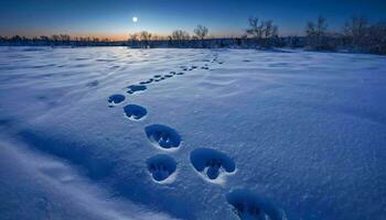 AI generated Snow Covered Field with Footprints photo