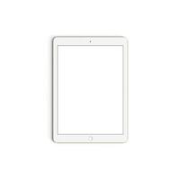 Tablet empty display with blank screen isolated on background for ads gold front photo