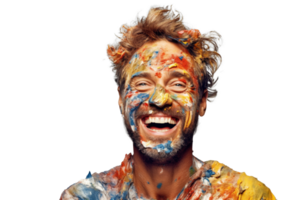 AI generated Joyful Caucasian Man with Colorful Paint on Face png
