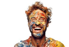 ai généré joyeux caucasien homme avec coloré peindre sur visage png