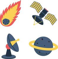 Outer Space Birthday Illustration. With Satelite, Planet, and Ufo. Isolated Vector Set.