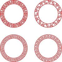 Set of Red Chinese Circle Frame. Vector Icon