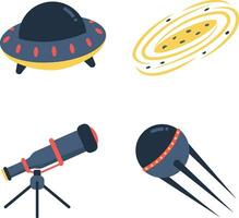 Outer Space Birthday Illustration. With Satelite, Planet, and Ufo. Isolated Vector Set.