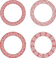 Set of Red Chinese Circle Frame. Vector Icon