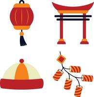 Chinese New Year Icon Set. Oriental Style. Isolated Vector