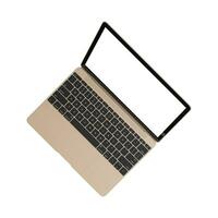 Laptop empty display with blank screen isolated on white background for ads top view from right side book photo