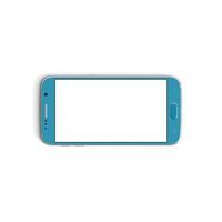 Mobile phone empty display with blank screen isolated on white background for ads - Front - Horizontal - Blue photo