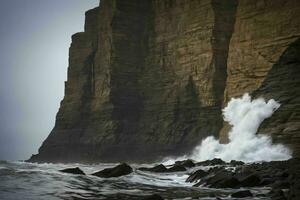 AI generated Large Wave Crashing Against the Cliff photo