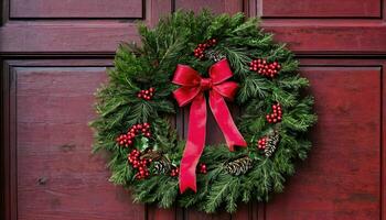 AI generated Wreath on Bow on Door photo