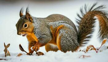 AI generated Squirrel Eating in Snow photo