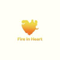 Heart logo with burning fire. vector