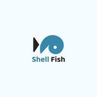 Fish logo with conch shell shape. vector