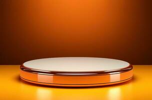 AI generated Orange podium and minimal abstract background, ai technology photo