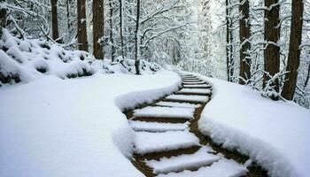 AI generated Path in Snowy Forest photo