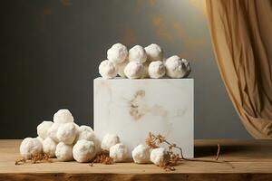 AI generated Stone cubes for product demonstration. Background for branding. photo