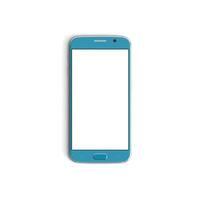 Mobile phone empty display with blank screen isolated on white background for ads - Front - Vertical - Blue photo